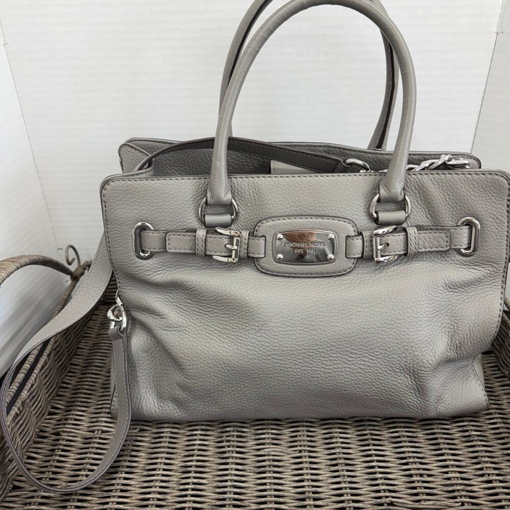 Michael Kors Hamilton Gray Satchel Crossbody Shoulder Bag Satchel Pebble Leather